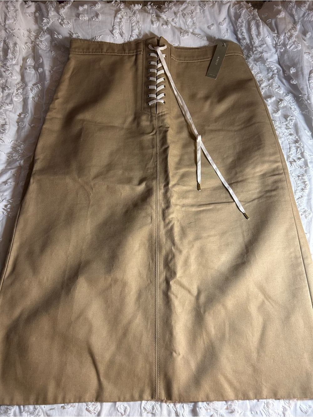 JCrew Lace-Up Sailor, tan Midi Skirt size 12 NWT